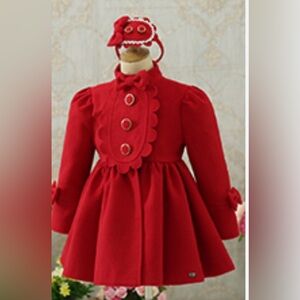 Girls Red Scalloped Wool Dress